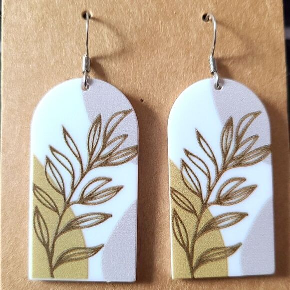 Abstract Plant Print Dangle Earrings on Surgical Steel Hooks - Picture 1 of 1